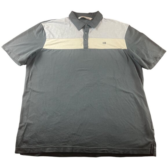 Travis Mathew Mens XL Polo Shirt Gray Colorblock Golf Navy Blue - Picture 1 of 8